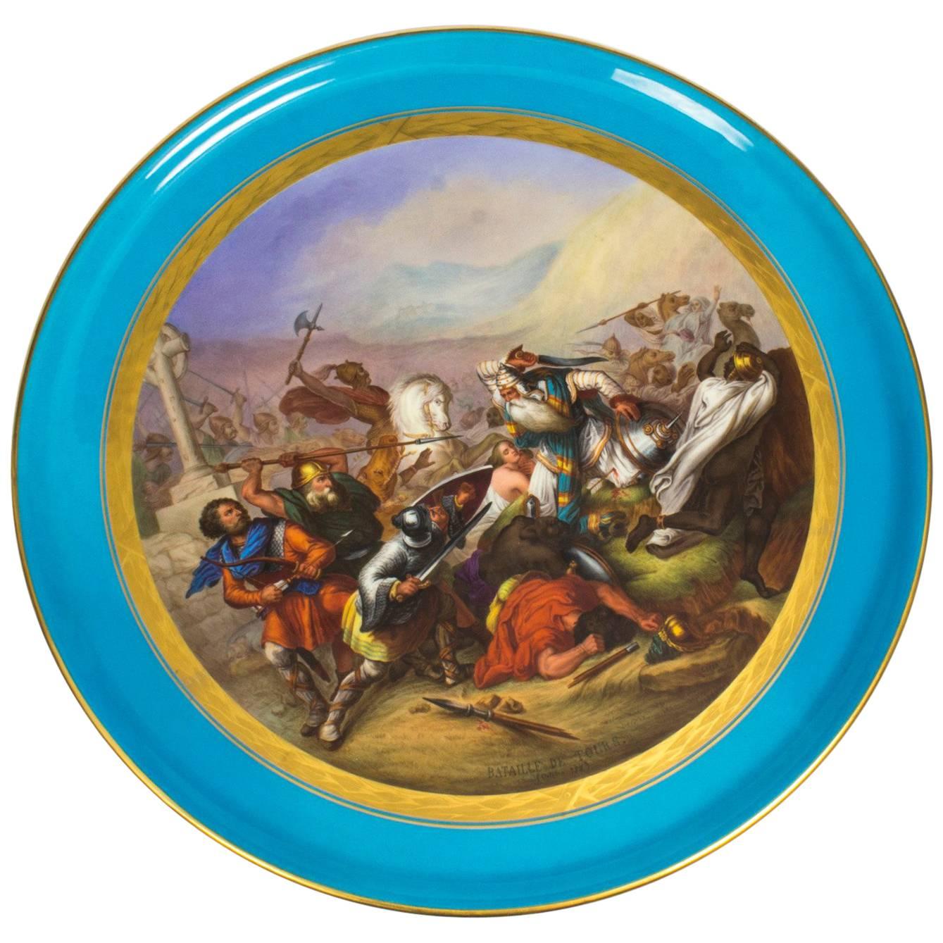 Antique Sevres Porcelain Plaque of the Bataille De Tours, 18th Century