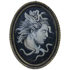 Italian Oil on Wood Painting, Medusa, circa 1900
