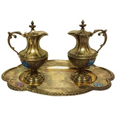 19th Century Jules Viellard Silver Gilt Cruet Set with Enamel Medallions