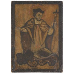Religious 19th Century Naive Oil Painting on Board