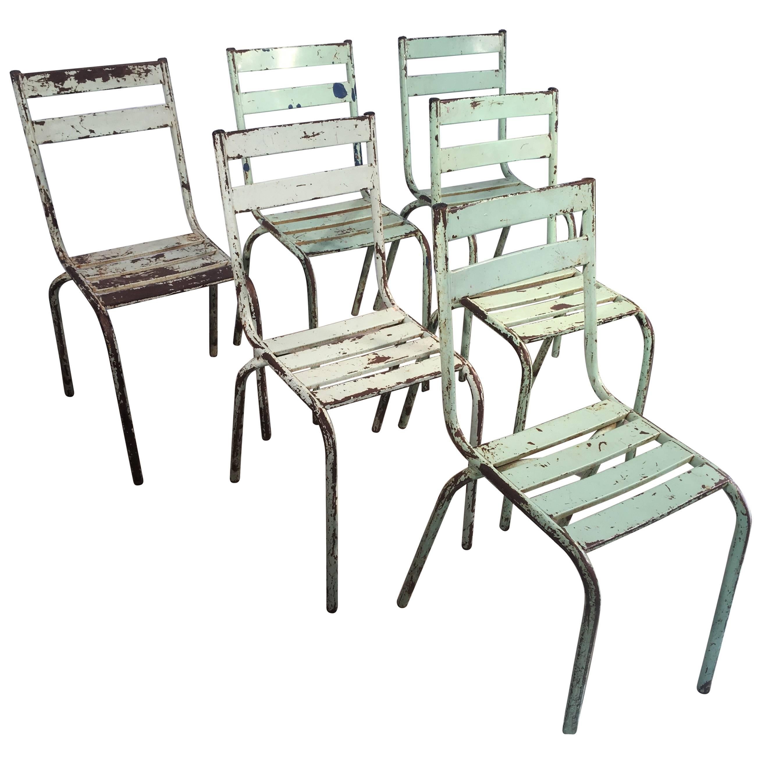 Set of Six French Painted Steel Garden Chairs