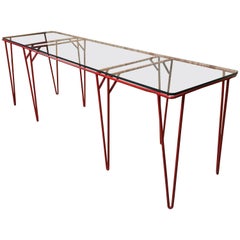 Italian Midcentury Long Console Table in Red