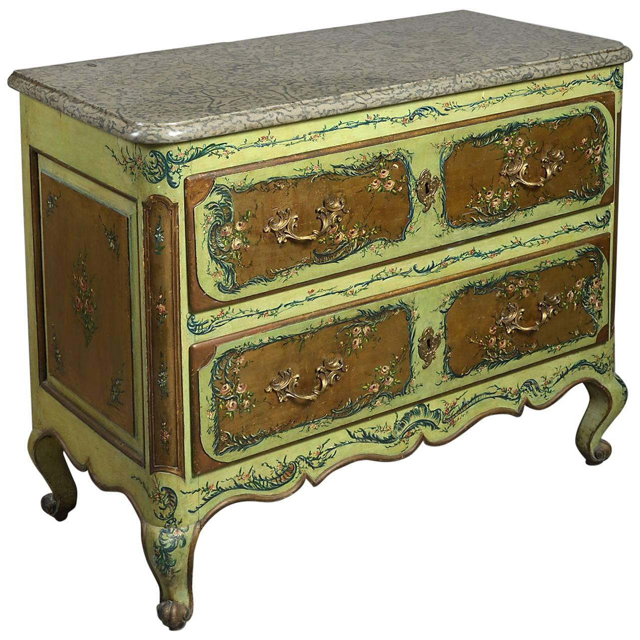 18th Century Louis XV Provincial Painted Commode of Chest of Drawers For Sale
