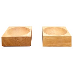 Fidel Chapo Mid-Century Modern Wood French Pair of Bowls by Creation Chapo