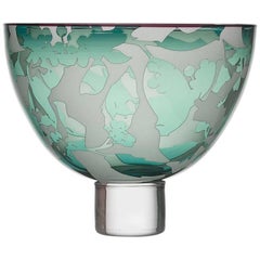 Contemporary Decorative Bowl in Engraved Handblown Glass 