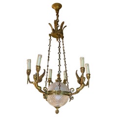 19th Century French Large Bronze Chandelier with Angels Holding Double Torches