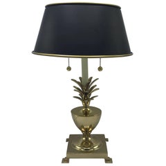1970s Brass Pineapple Lamp with Black Tole Shade