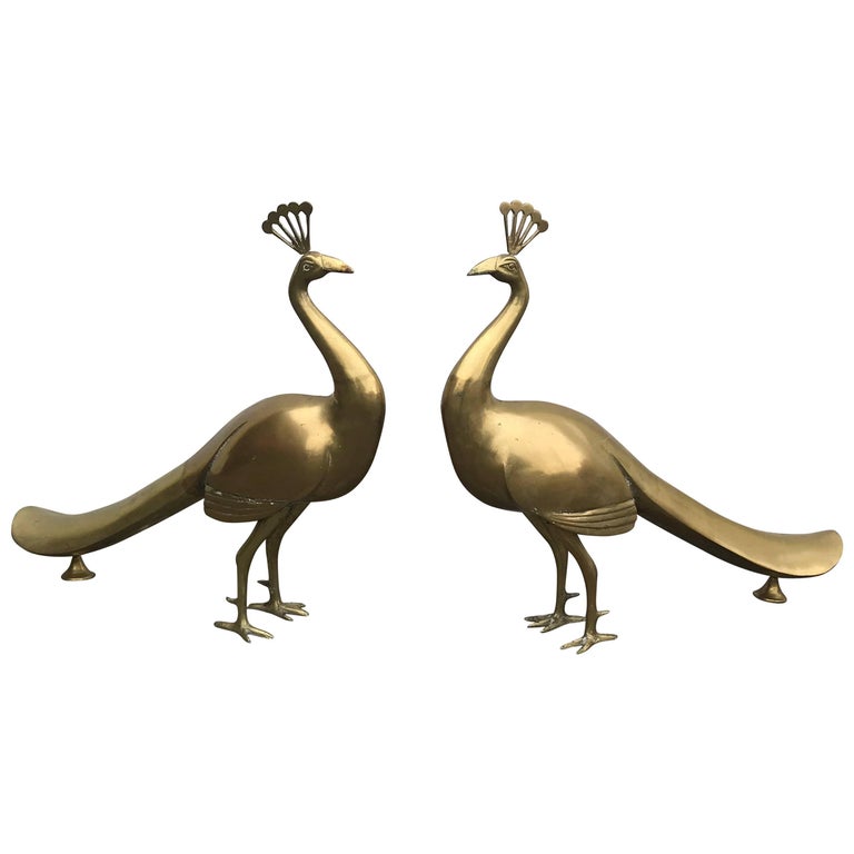 1960s Large Italian Brass Peacock Sculptures, Pair at 1stDibs