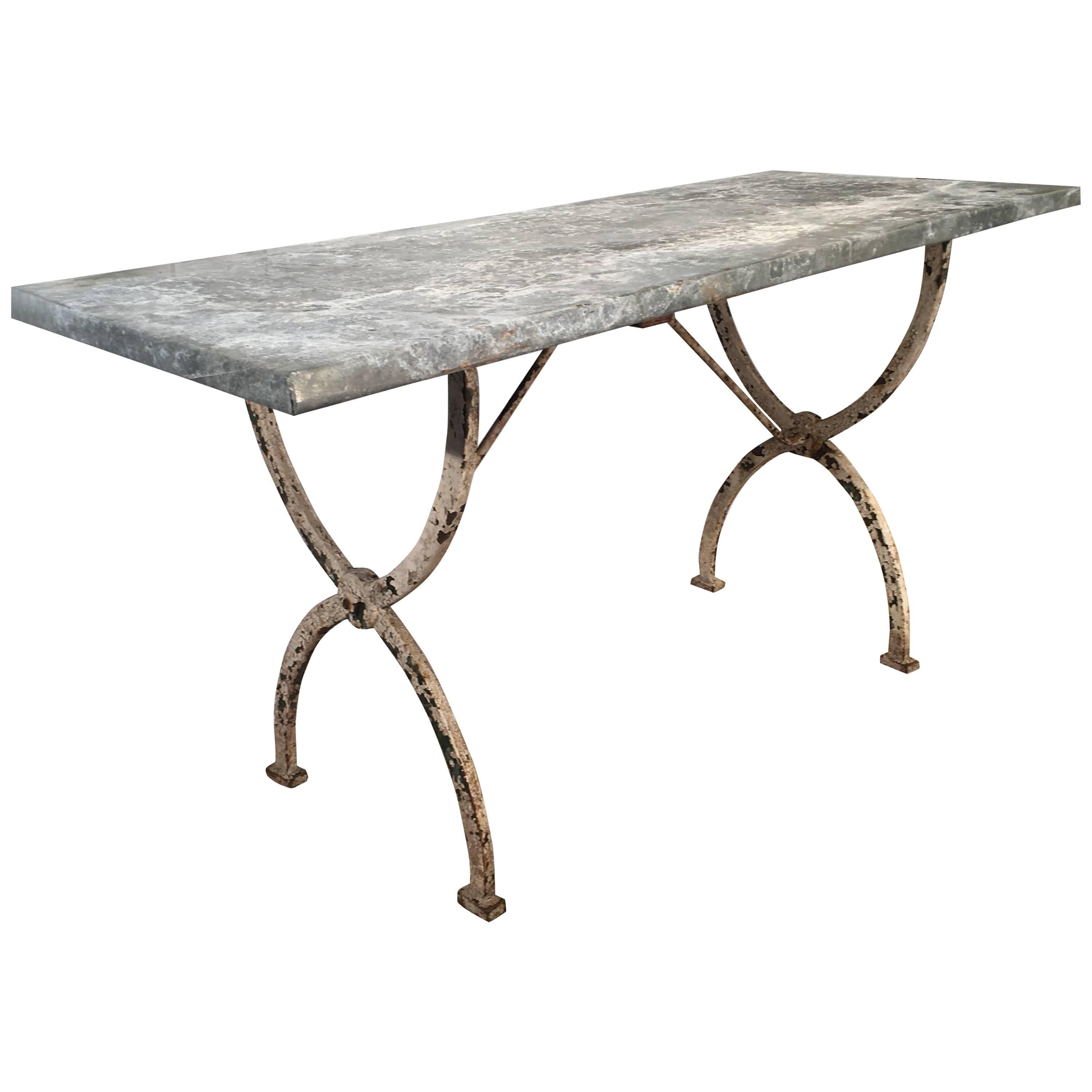 French Rectangular Wrought Iron Zinc-Topped Table #1