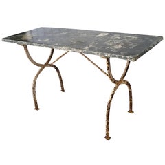 Antique French Rectangular Wrought Iron Zinc-Topped Table #2