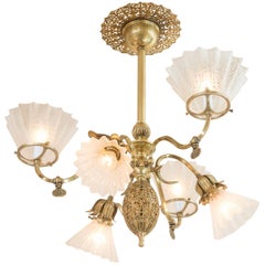 Late Victorian Combination Gas and Electric Six-Arm Chandelier