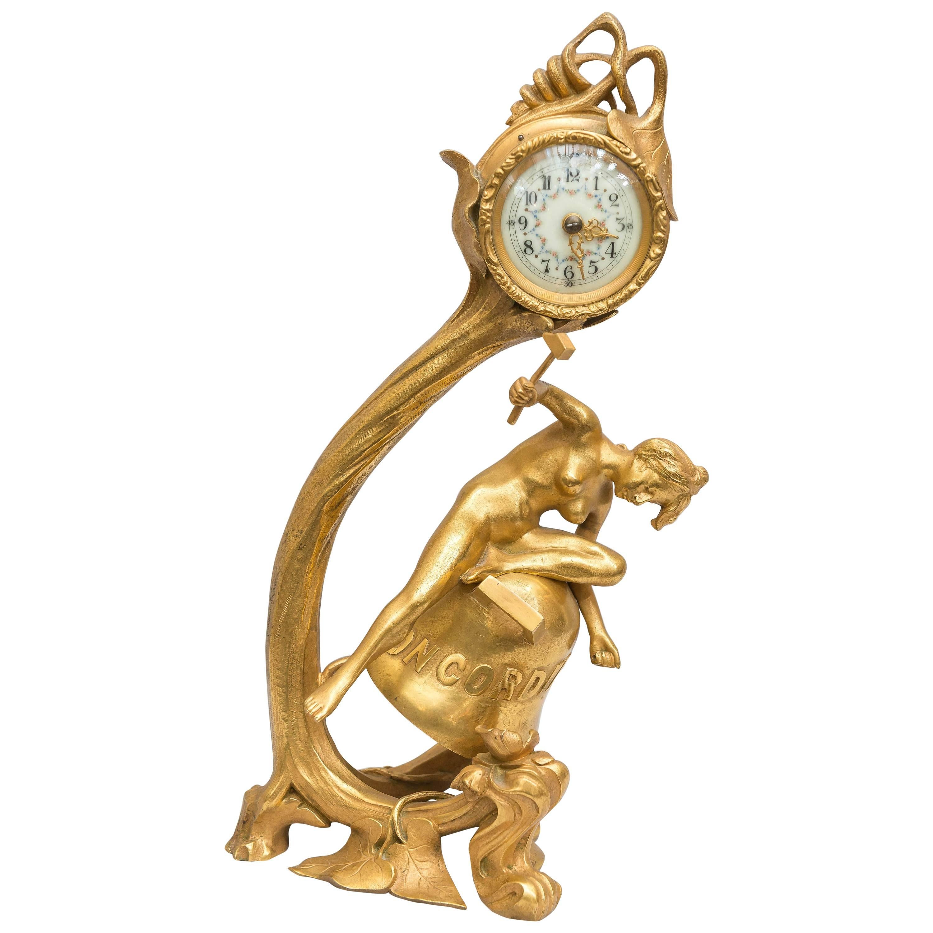 Gilt Bronze Art Nouveau Clock