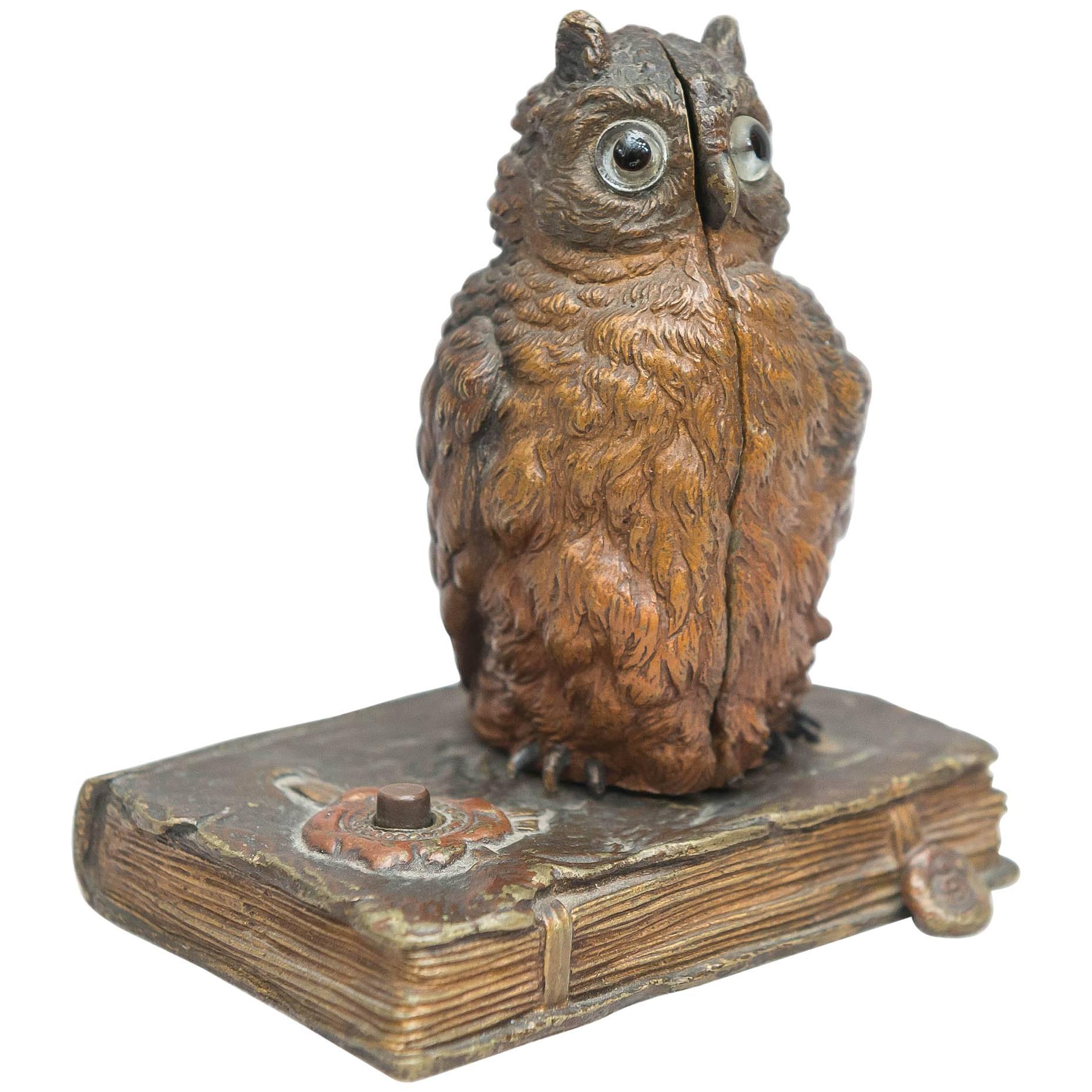 Vienna Bronze Mechanical Naughty Bronze, Owl and Nude, by Signed Bergmann