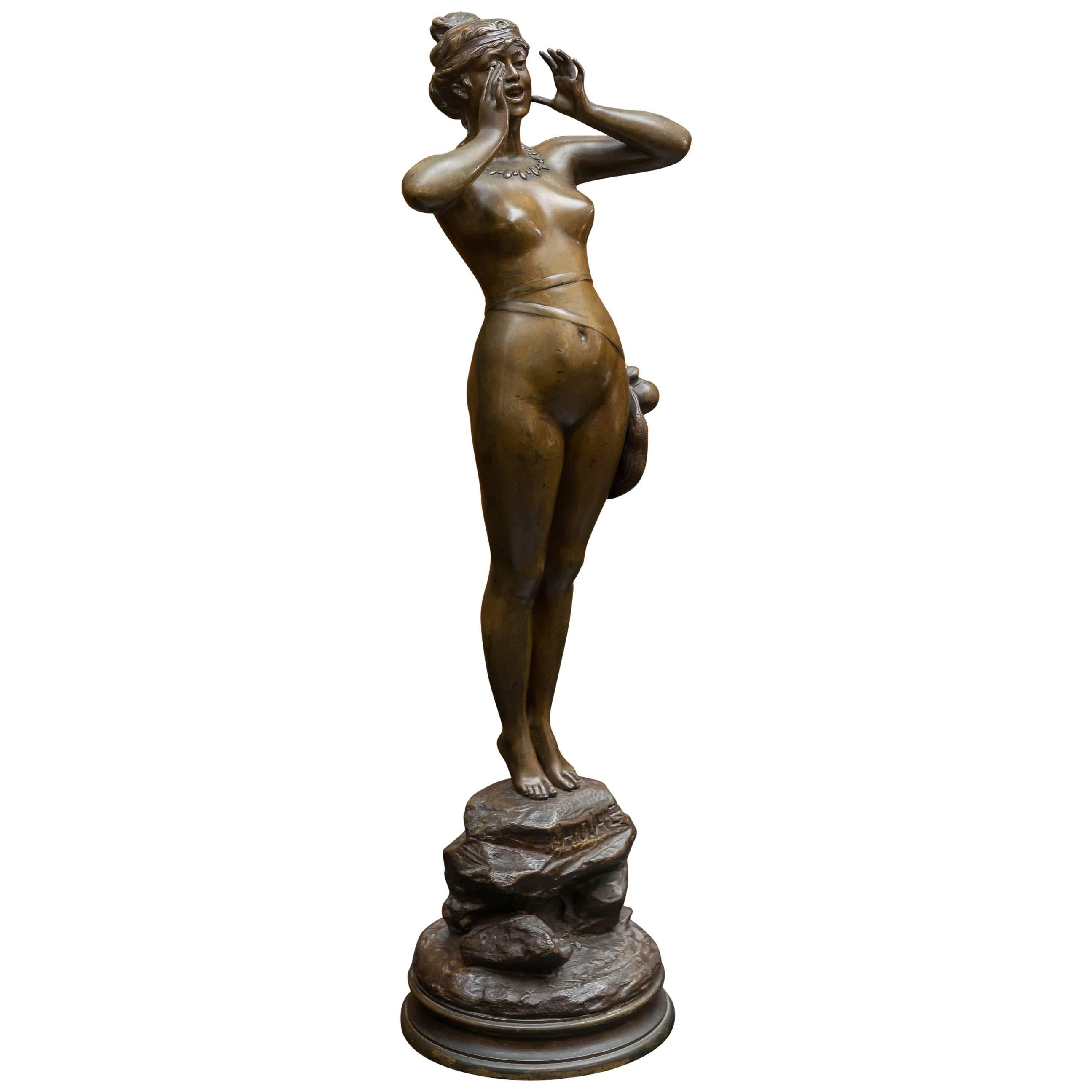 19th Century Art Nouveau Bronze Sculpture of a Female Adventurer by A. Grevin