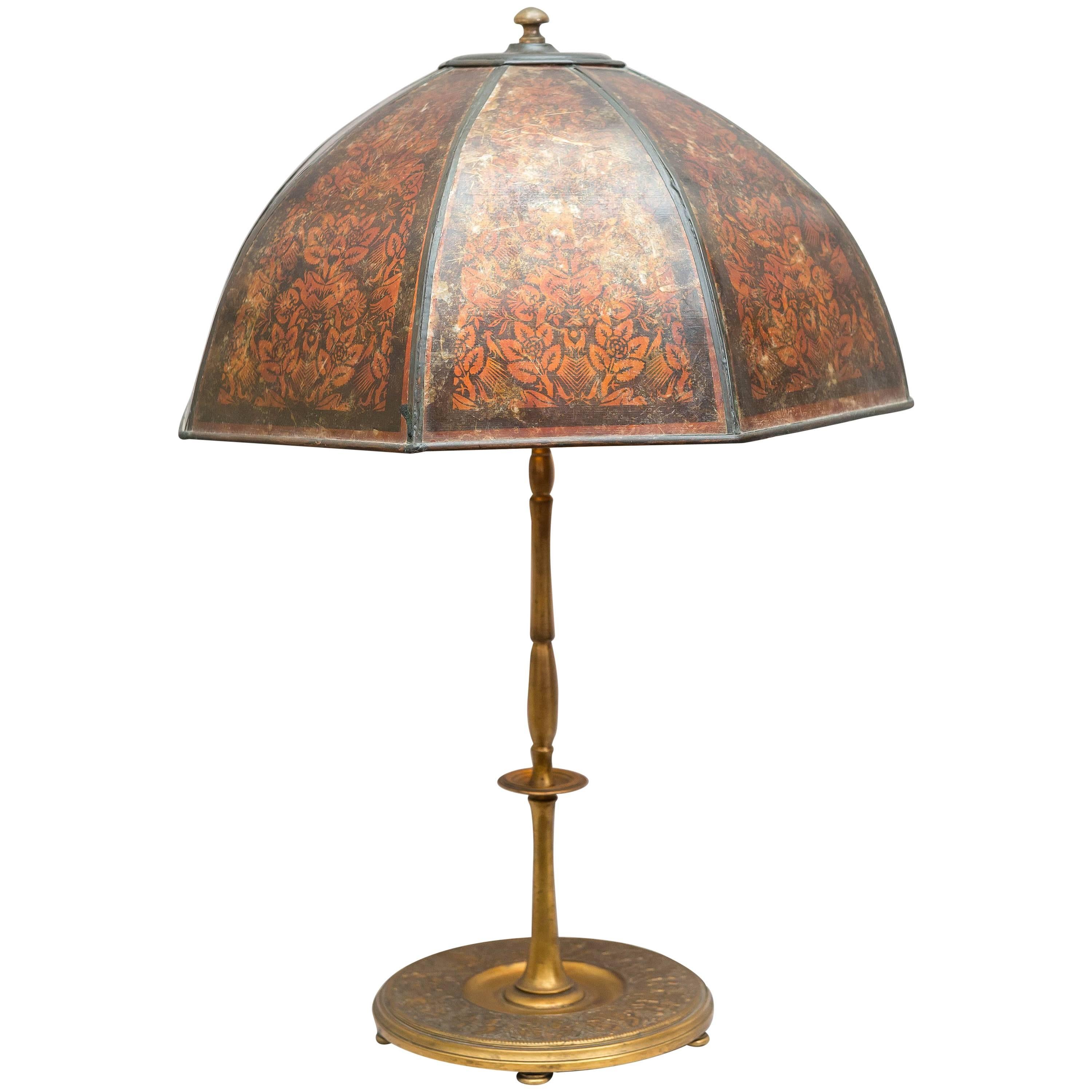 Gilt Bronze Lamp Base with Period Mica Shade
