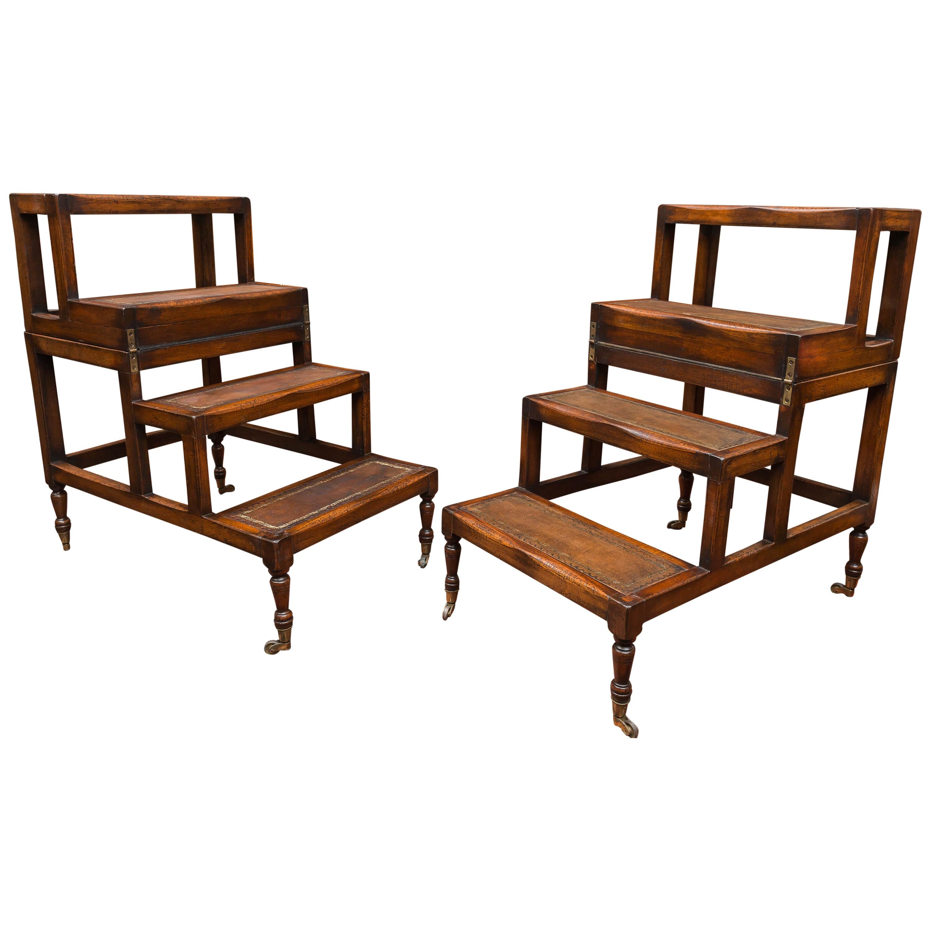 Pair of English Mahogany Metamorphic Table Steps in Regency Style