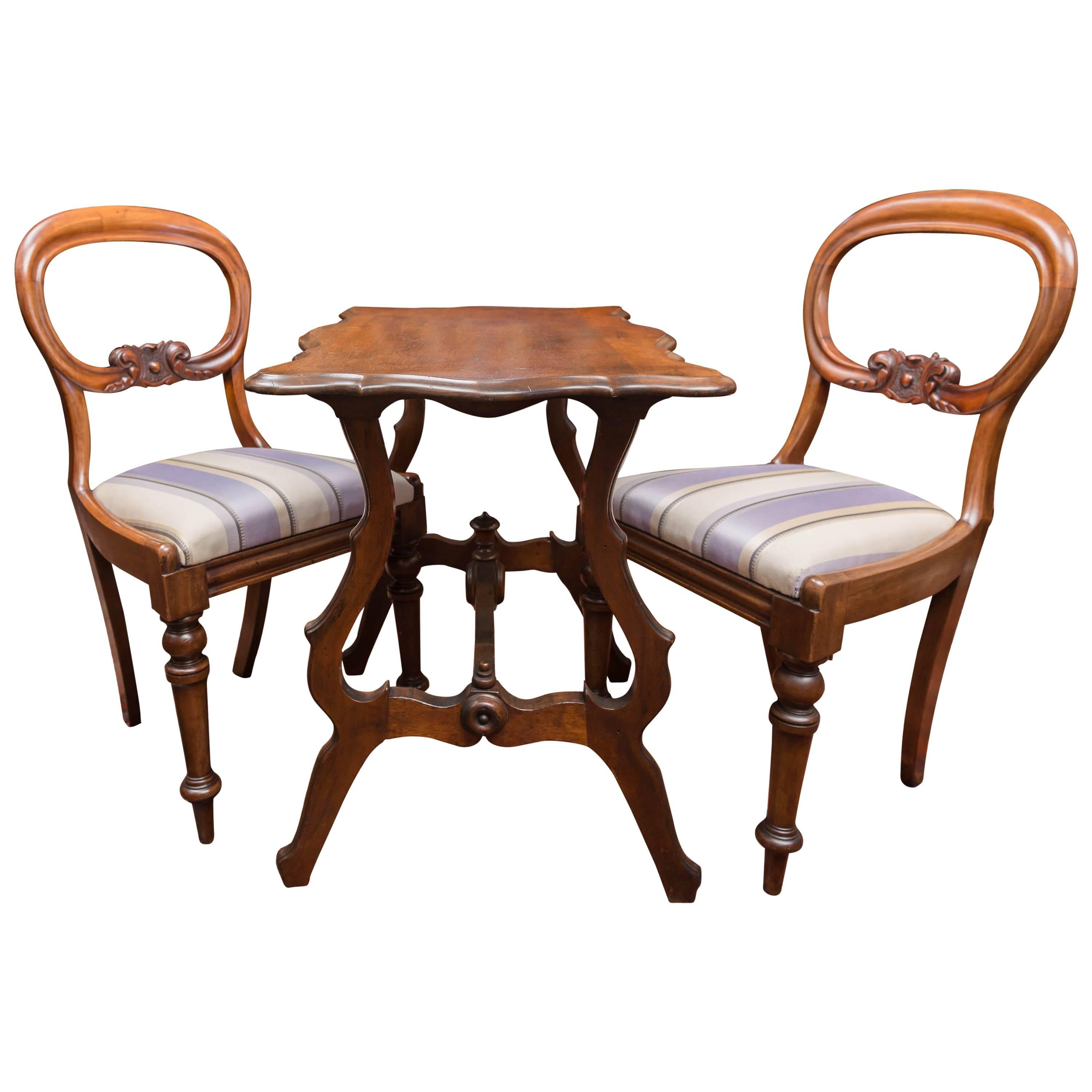Chess Table Set, Pair of 19th Century Mahogany Chairs and Walnut Table