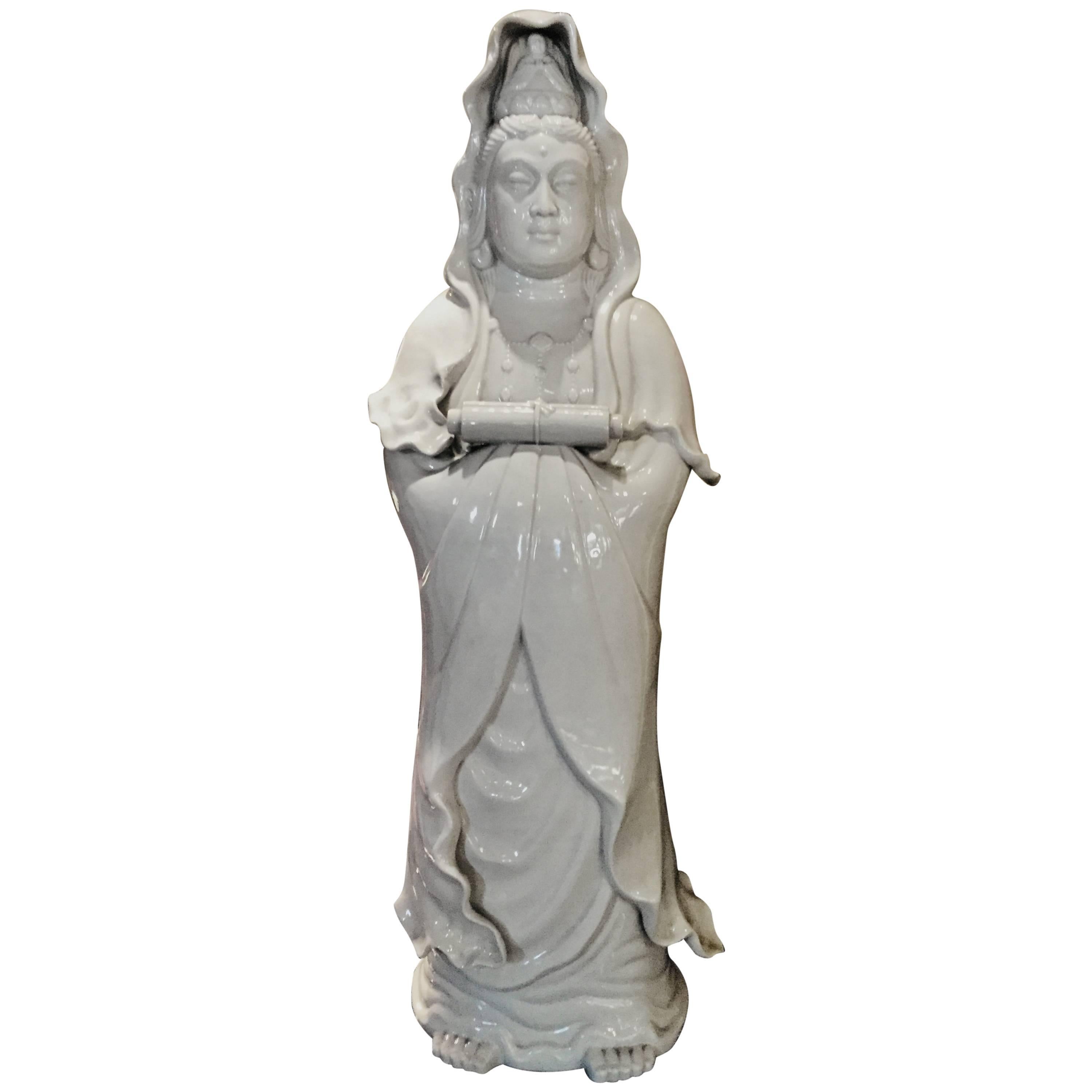 Kuan Yin Kwan-Yin Guanyin Asian White Ceramic Statue, Korea, 1900s For Sale