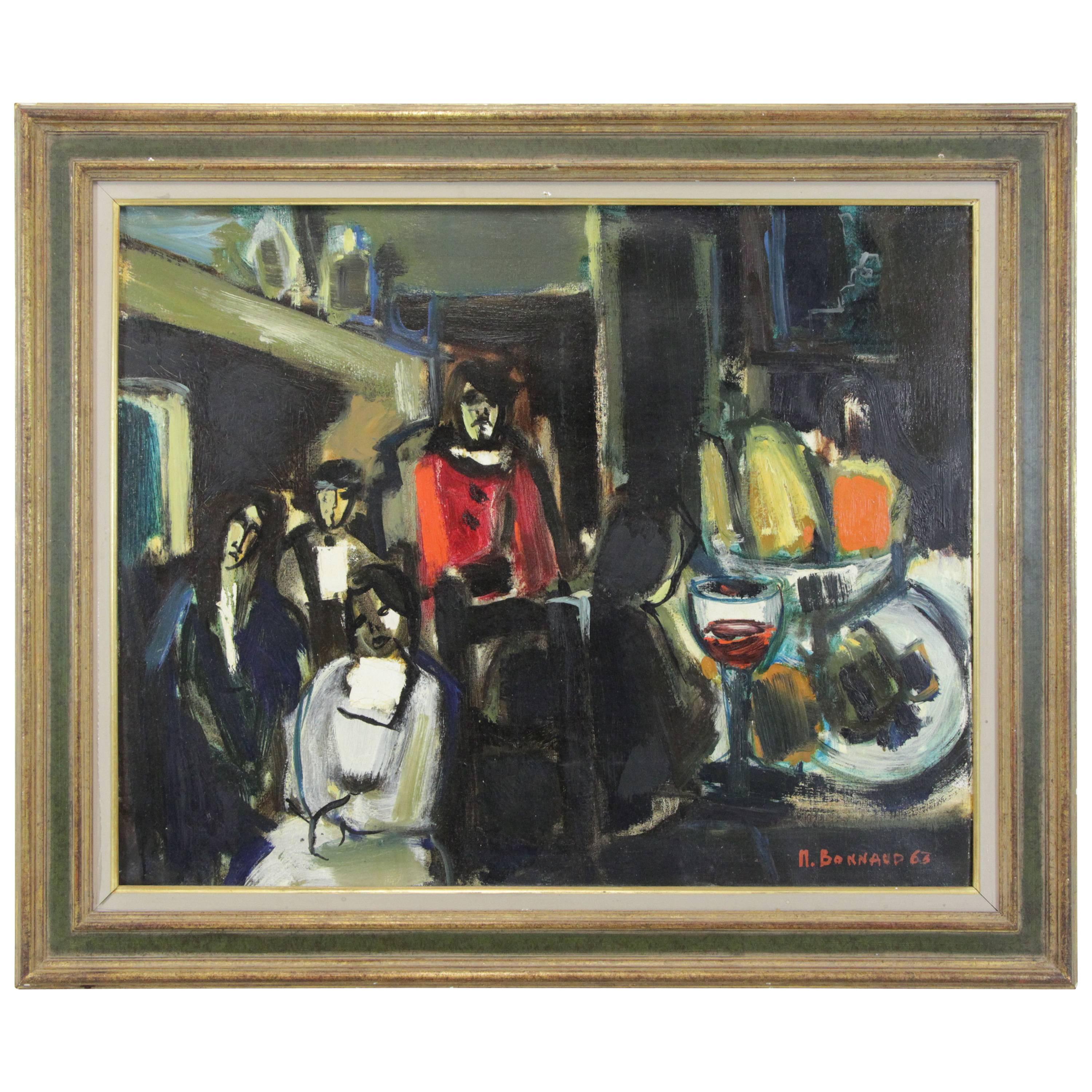 Still Life Painting on Canvas "Cafe Scene" by Michel Bonnaud