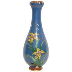Chinese Cloisonne Blue Vase with Flower Painting, 1950s