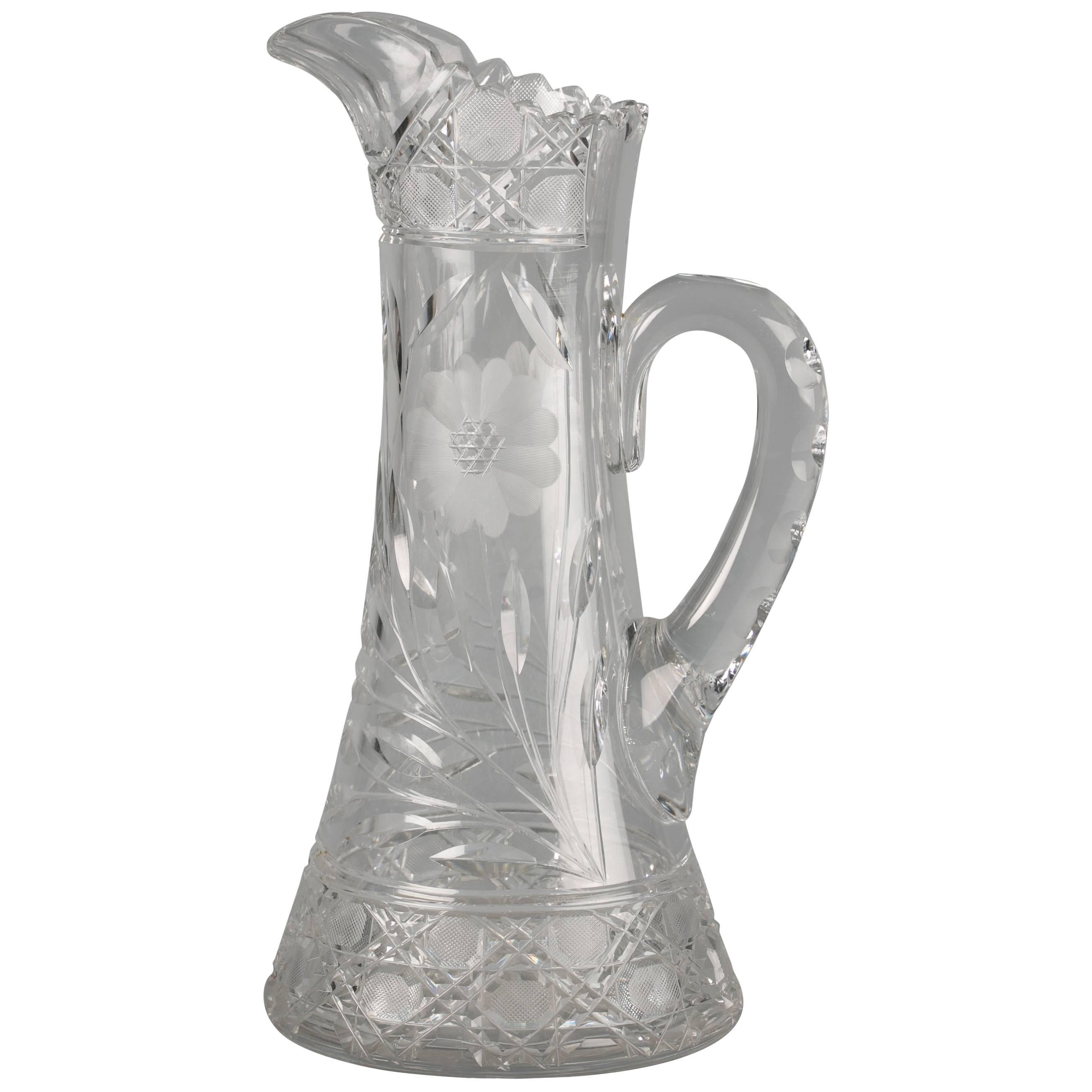 American Brilliant Cut and Engraved Glass Pitcher, circa 1900
