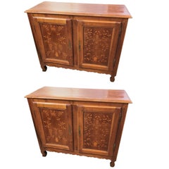 Pair of Custom-Made French Provincial Style Cherrywood and Inlaid Buffets
