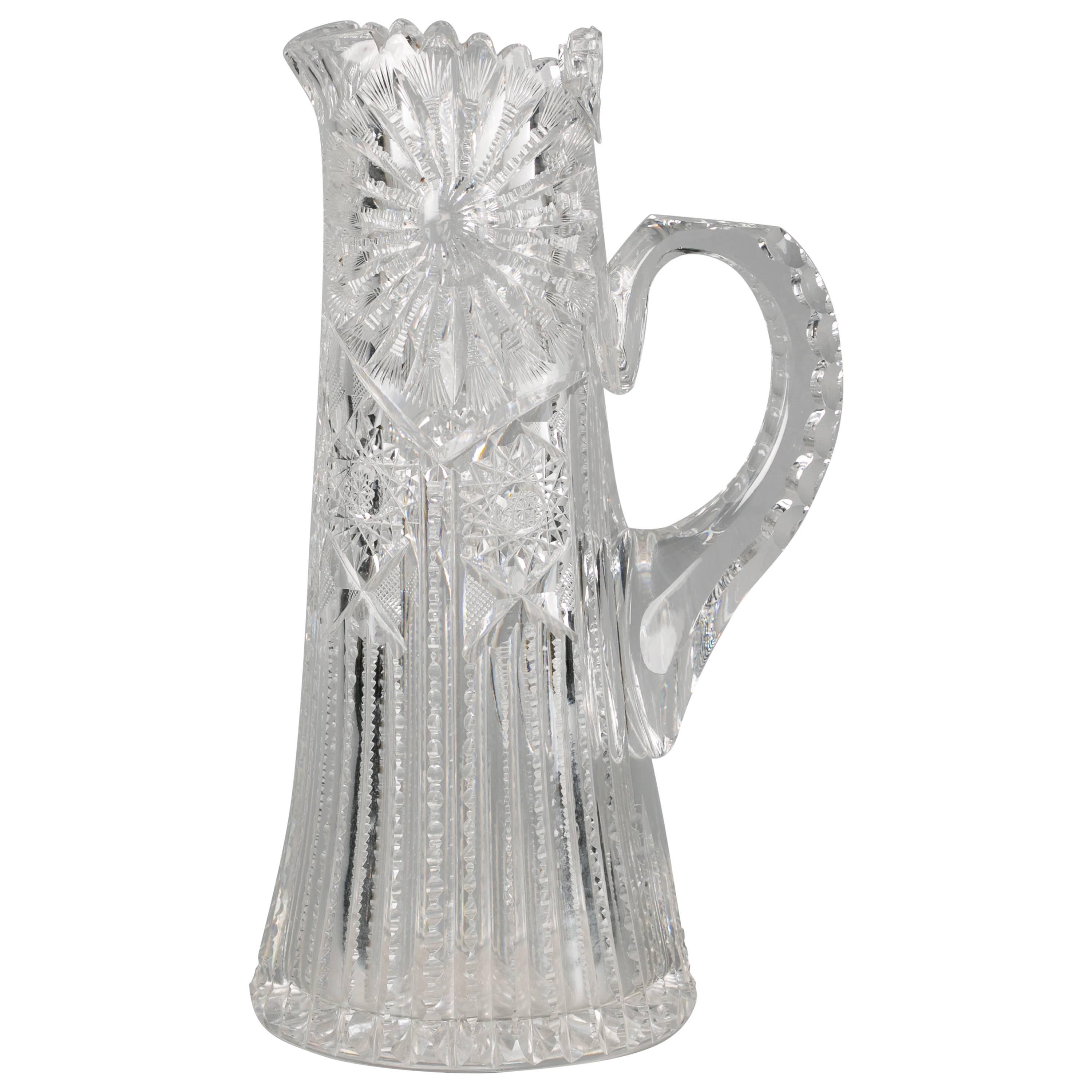From the Early 20th Century Minor Damage of about 1 Nicely Priced. Vintage 8\u00d77 14\u00d74 Cut Glass Pitcher View all Pictures Carefully