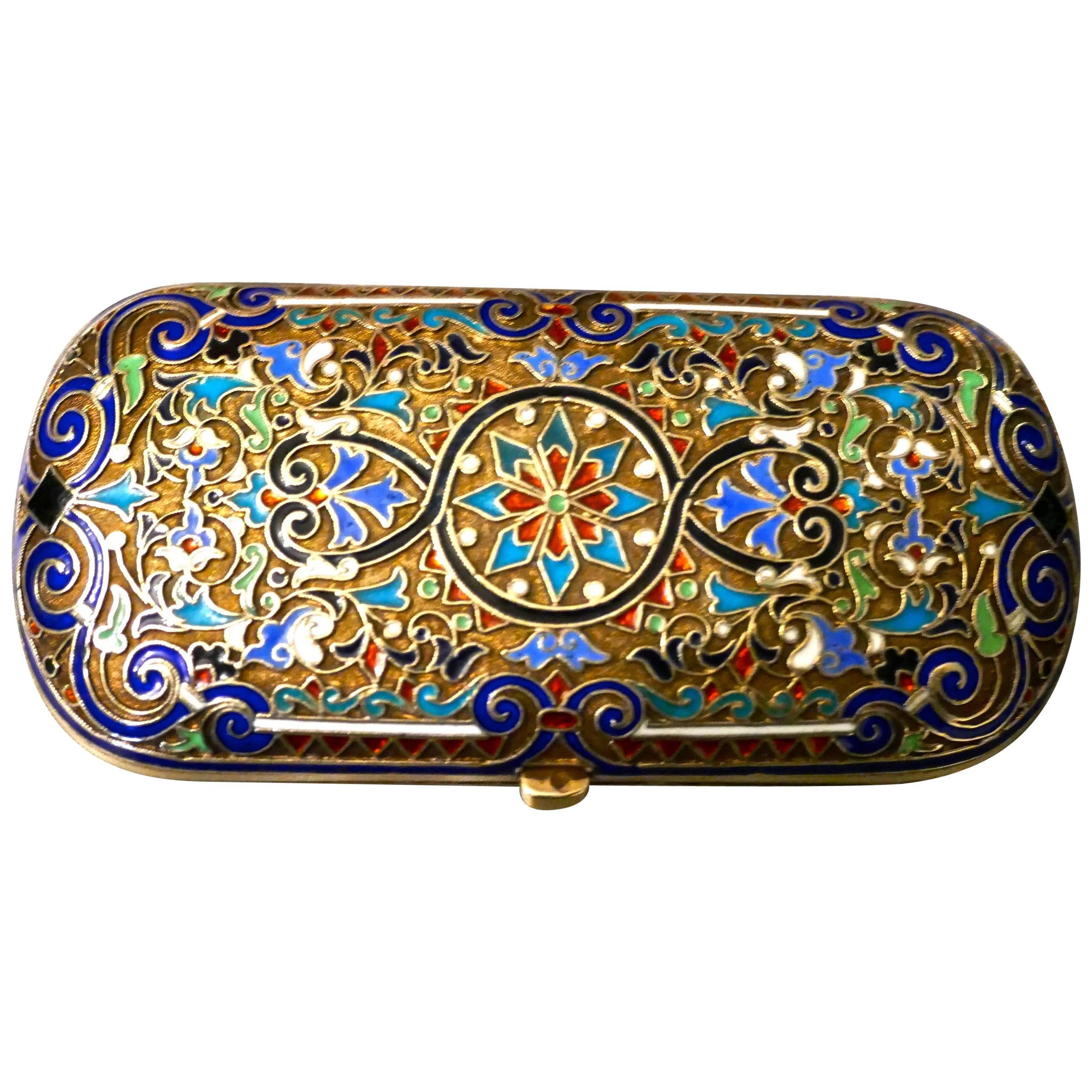 Russian Cloisonné Card Case in Silver Gilt For Sale
