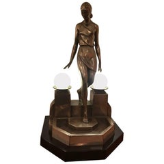 Art Deco Female Bronze Table Lamp Signed by Fayral
