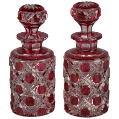 Antique Pair of French Ruby and Clear Perfume Bottles, circa 1890