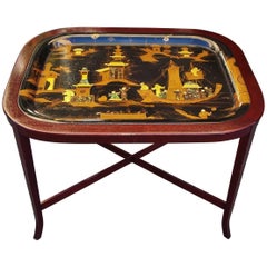 English Chinoiserie Abalone and Gilt Papier Mâché Tray on Stand, Circa 1820