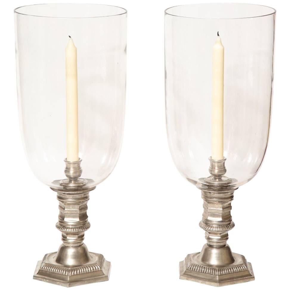Pair of Silver Plated Hurricane Candleholders