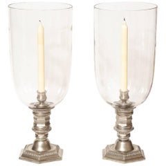 Pair of Silver Plated Hurricane Candleholders