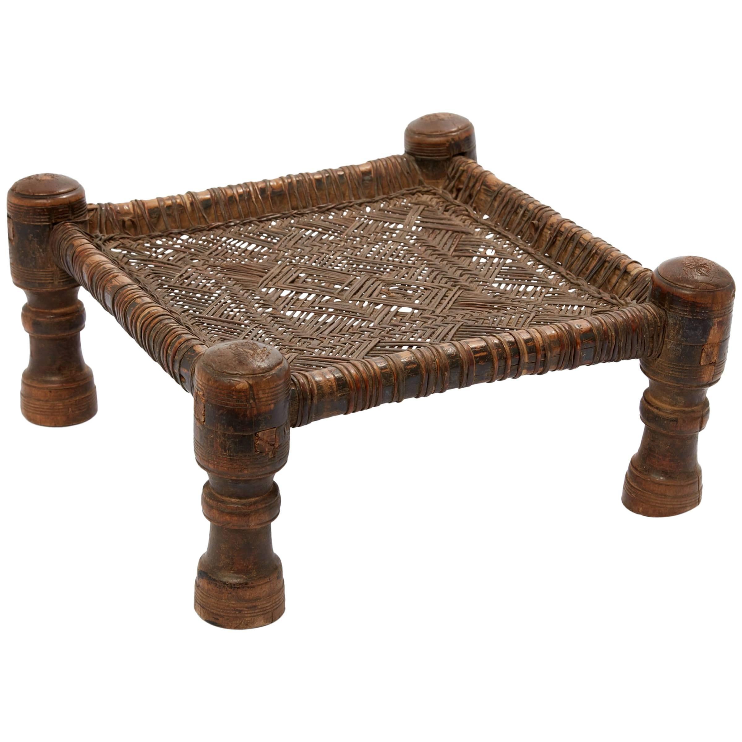 20th Century Hand Woven Leather Stool from Swat Valley in Pakistan