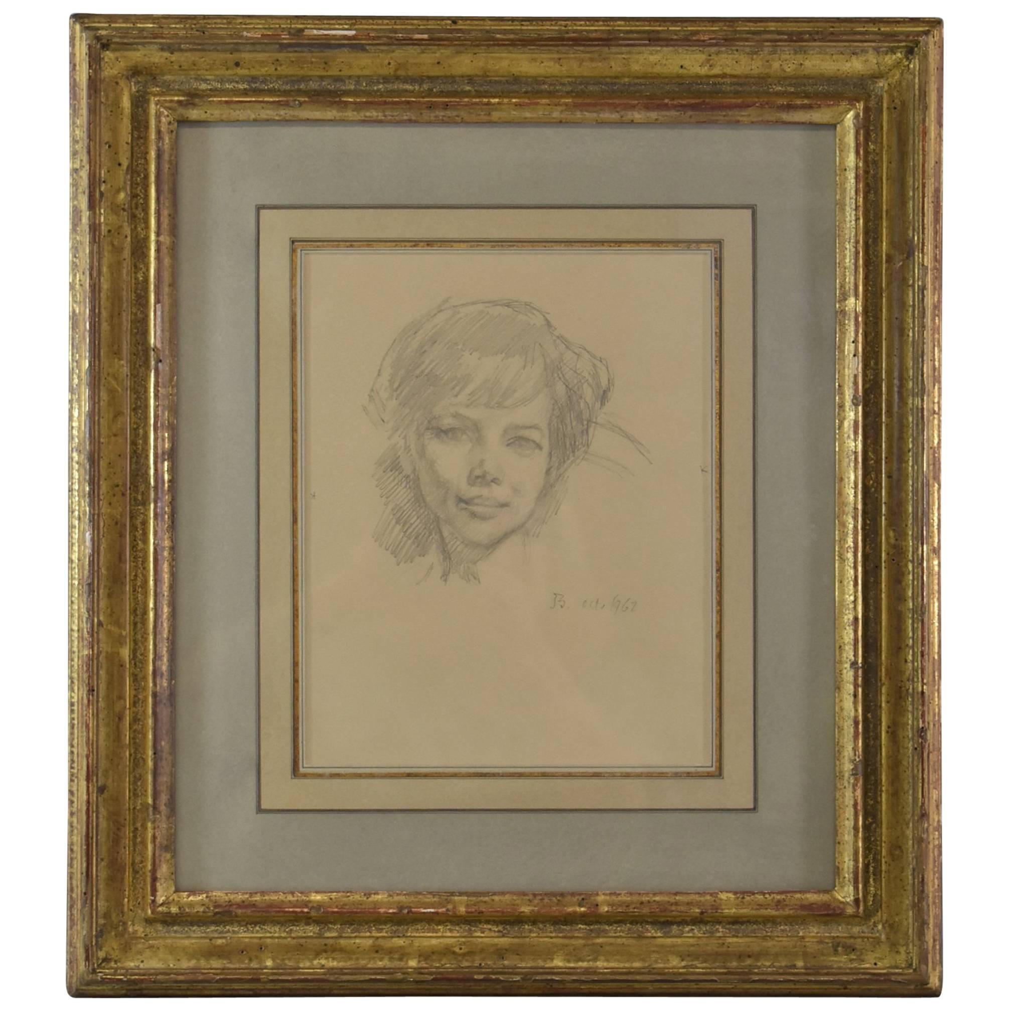 "Portrait of A.R." (Alice Rewald) by Balthus Charcoal and Pencil, 1962
