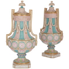 Pair of 19th Century Turquoise and Pink Porcelain Vases