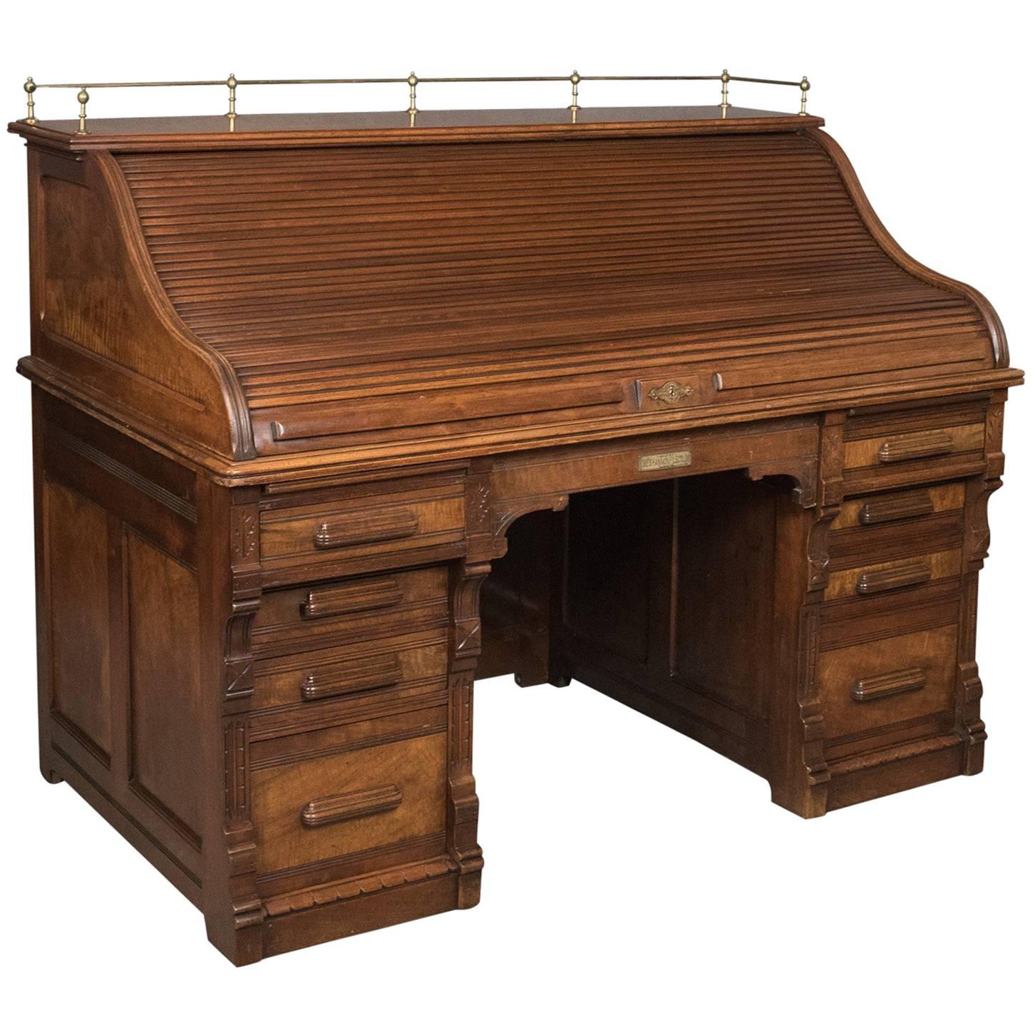 Antique Roll Top Desk, Shannon File Co, English Walnut, Edwardian, circa 1910