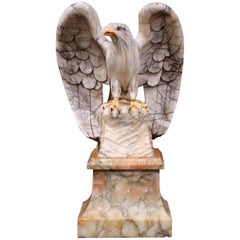 Large 19th Century French Carved Marble Eagle Sculpture on Separate Stand
