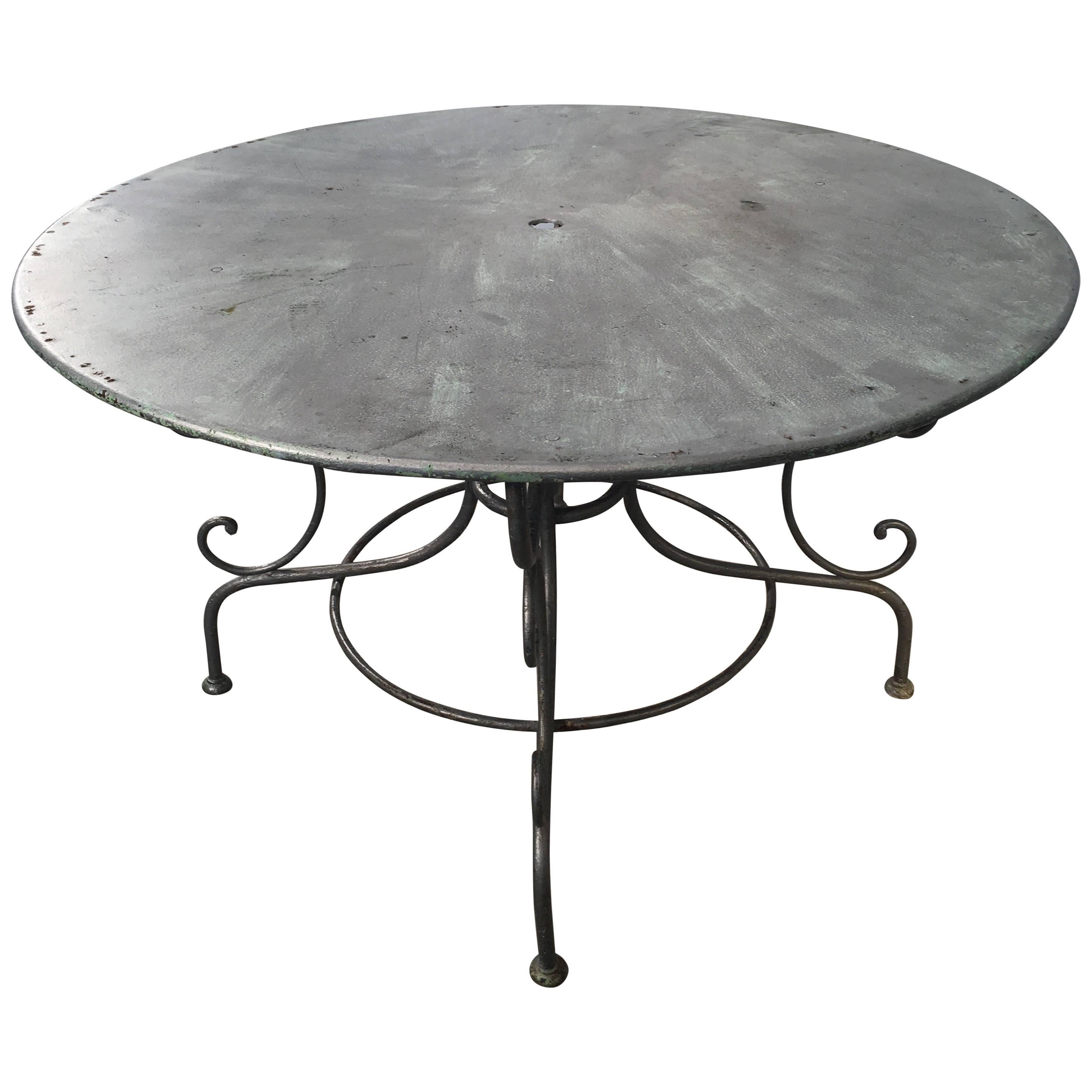 French Wrought Iron Round Dining Table with Scrolled Base