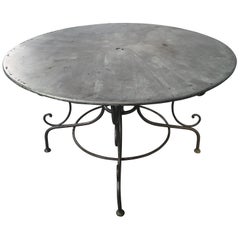 Antique French Wrought Iron Round Dining Table with Scrolled Base