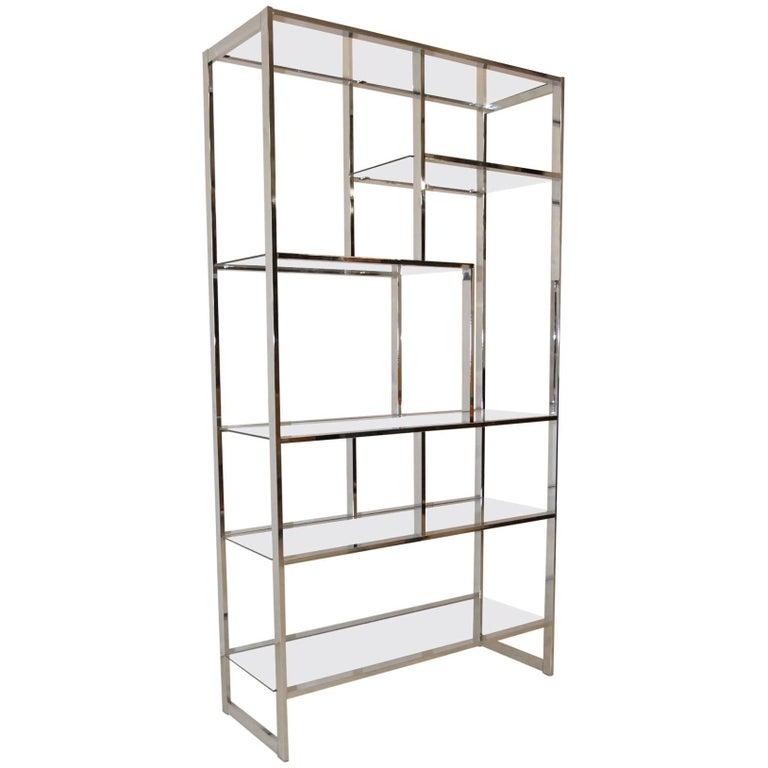 Modern Chrome And Glass Floating Shelf Etagere By Milo Baughman