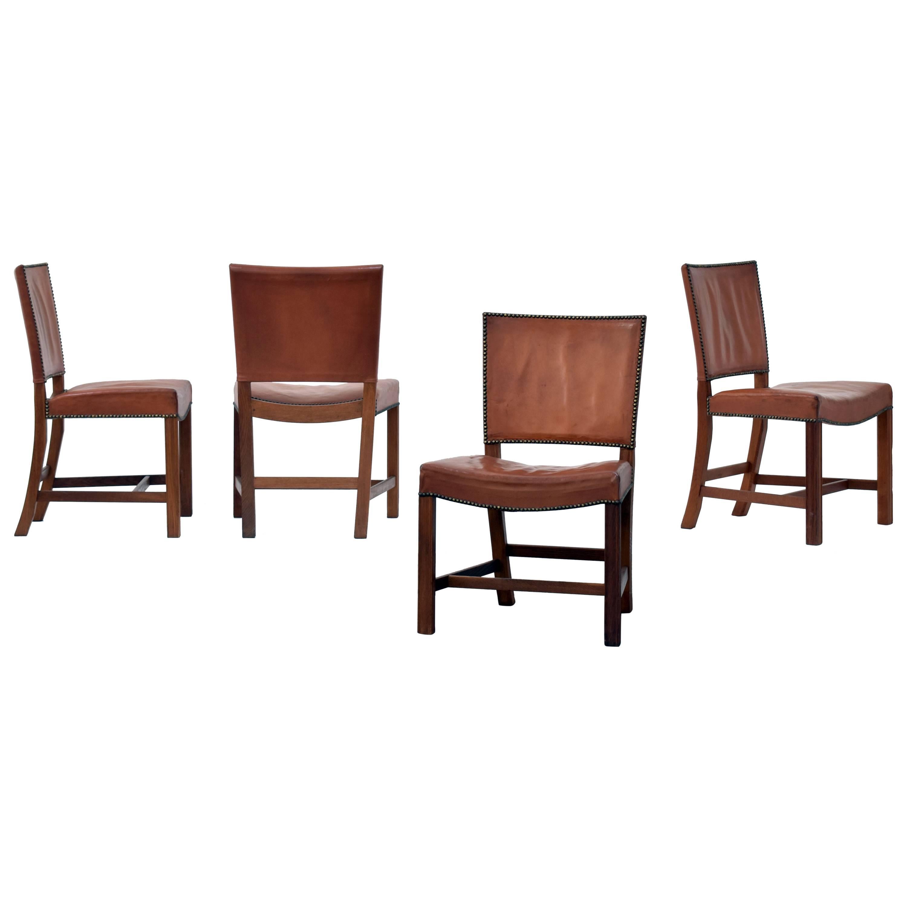 Kaare Klint, Four Large Barcelona or Leather Dining Chairs, Mahogany, 1950s