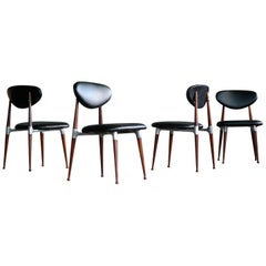 Dan Johnson Four Dining Chairs in Walnut and Aluminum for Shelby Williams