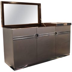 Mid-Century Modern Pierre Cardin Gray Lift Top Dry Bar with Chrome and Mirror