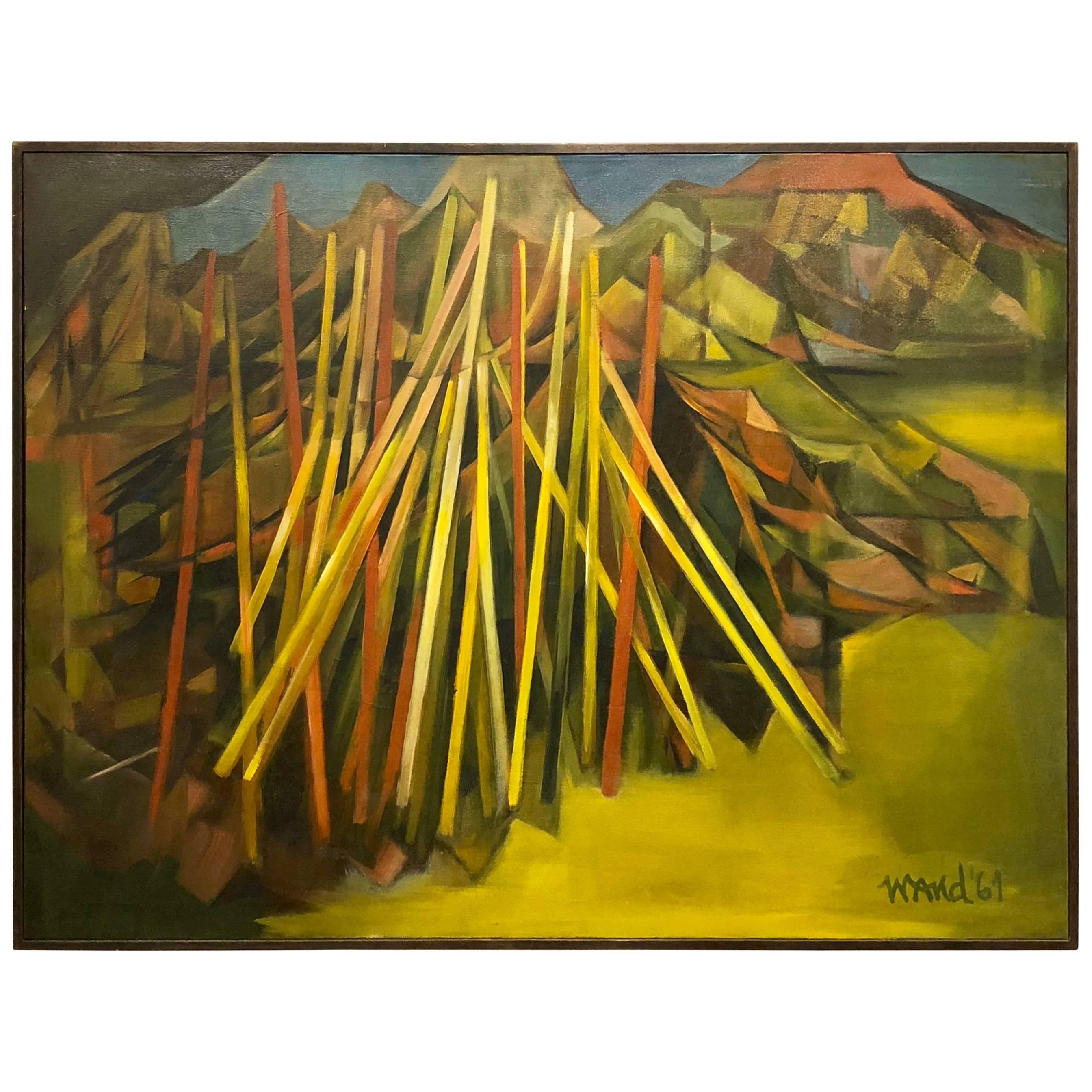 Striking Abstract Large Oil on Canvas Signed by Wand, 1961