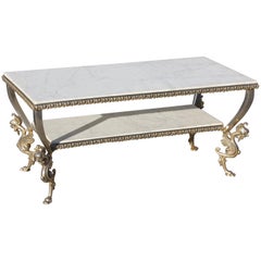 Maison Jansen Two-Tier Bronze '' Dragon Leg'' Coffee Table with Marble Top