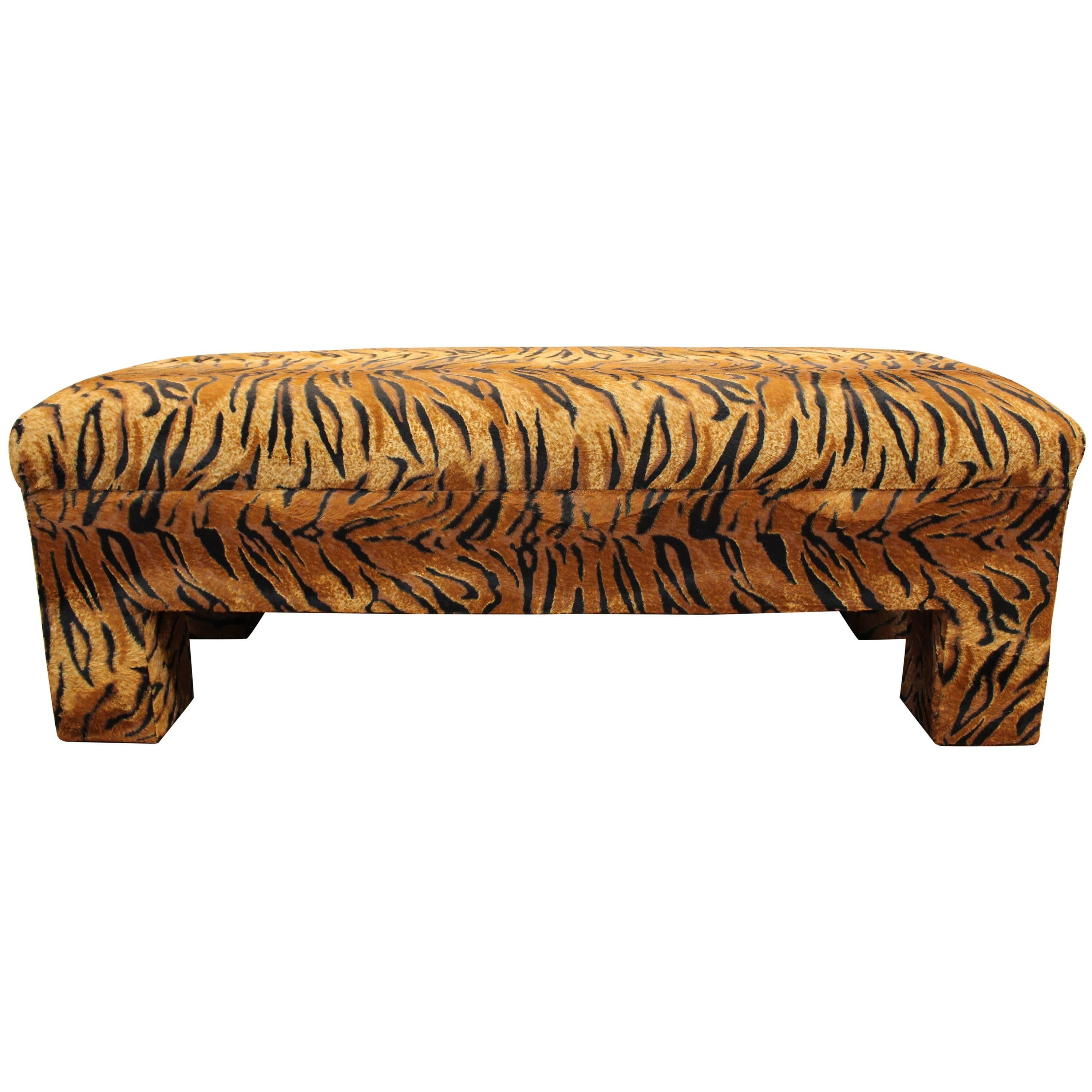 Tiger Print Upholstered Bench