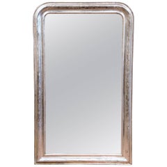 19th Century French Louis Philippe Silver Leaf Wall Mirror with Flower Engraving