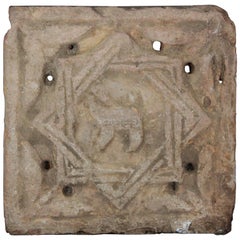 Antique Medieval Period Judaica Terracotta Tile Representing the Star of David