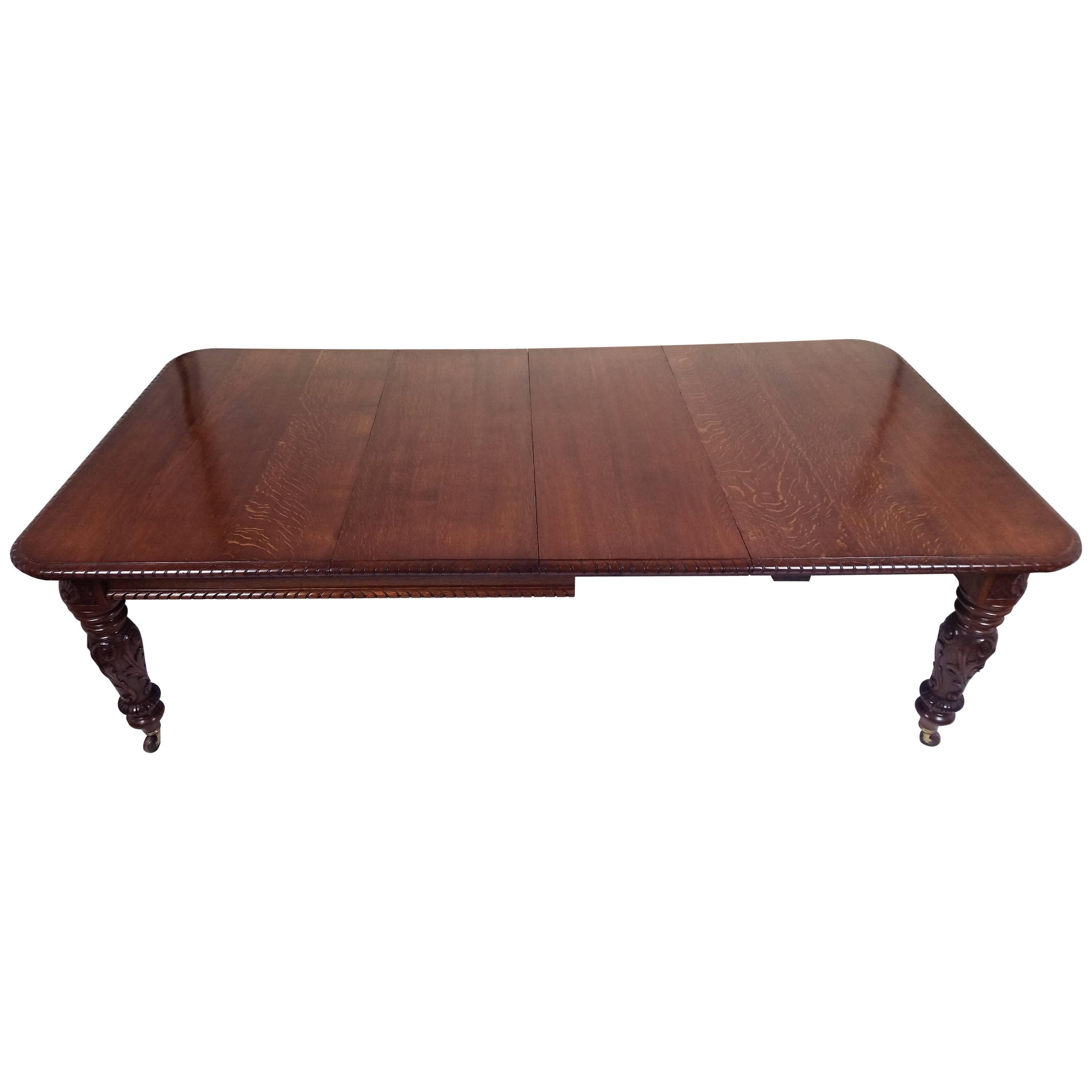 Mid-Victorian Figured Oak Extending Dining Table 